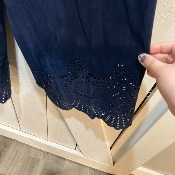 NWT soft surroundings blue velour laser cut culotte crop pant XL - Picture 2 of 7